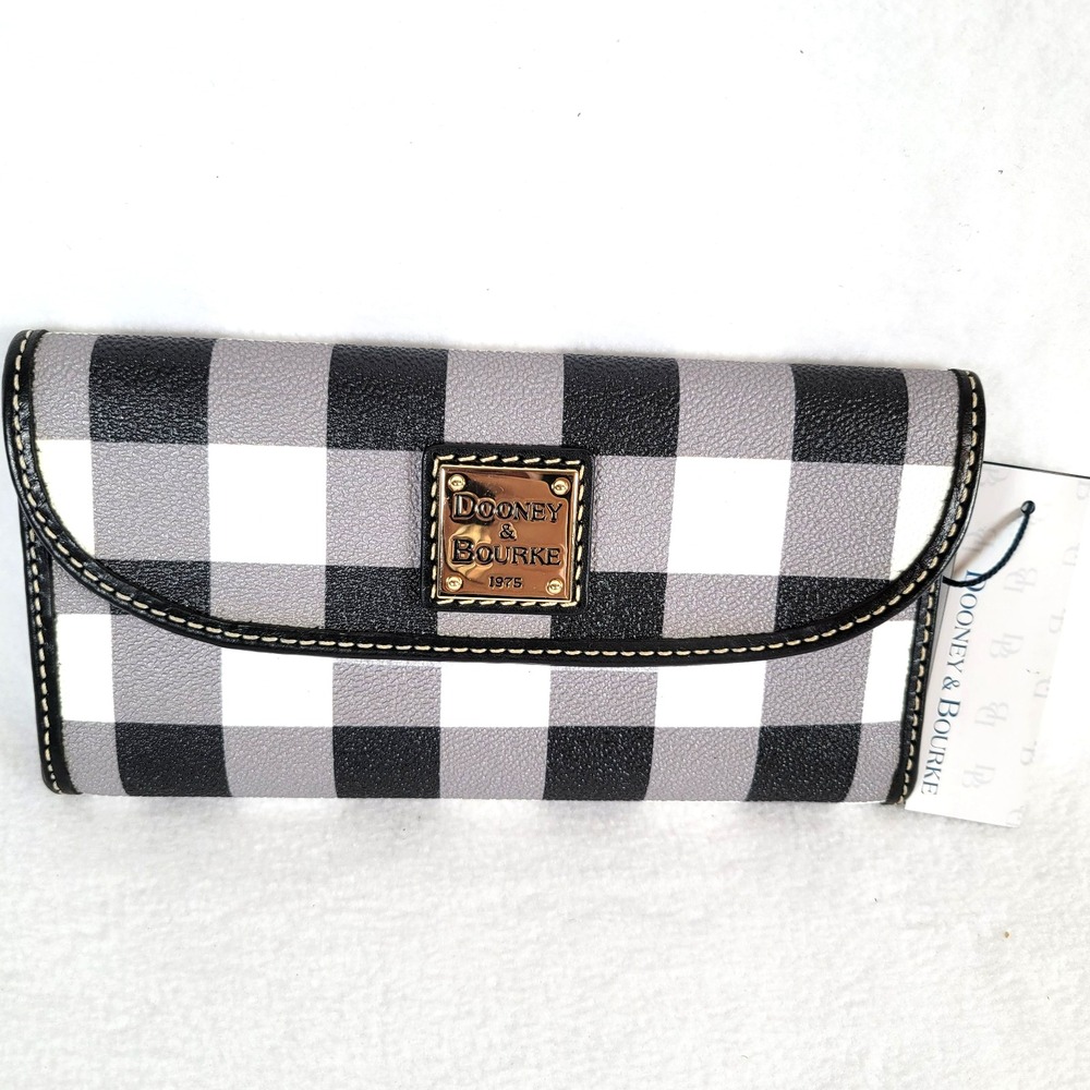 Dooney & Bourke Womens Continental Wallet Black Buffalo Check Coated Cotton